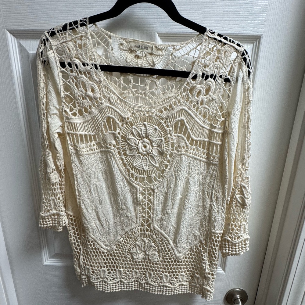 Elegant Cream Crochet Women's Top